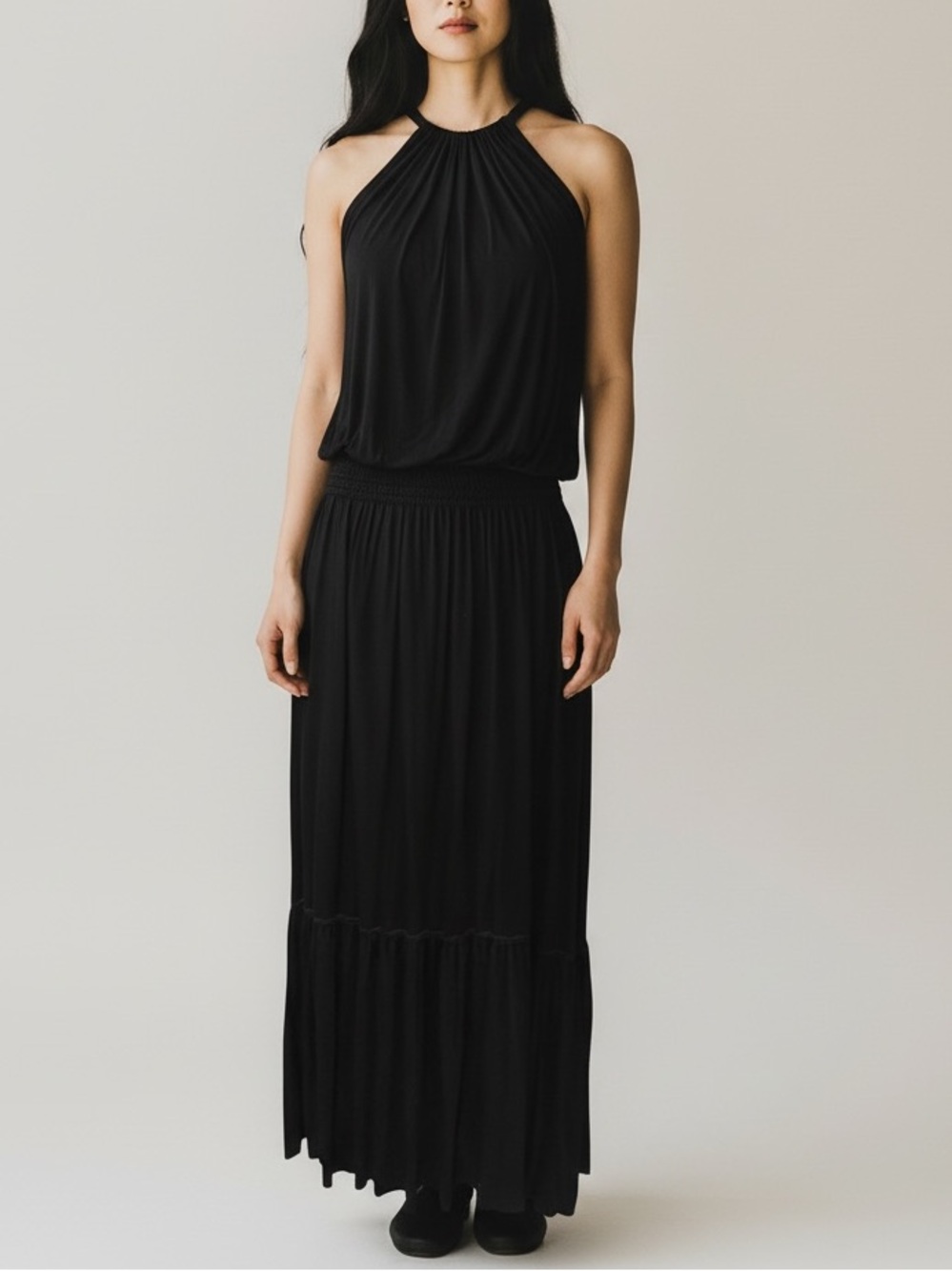 Theory Melaesa Drapey Tee Halter Maxi Dress Black